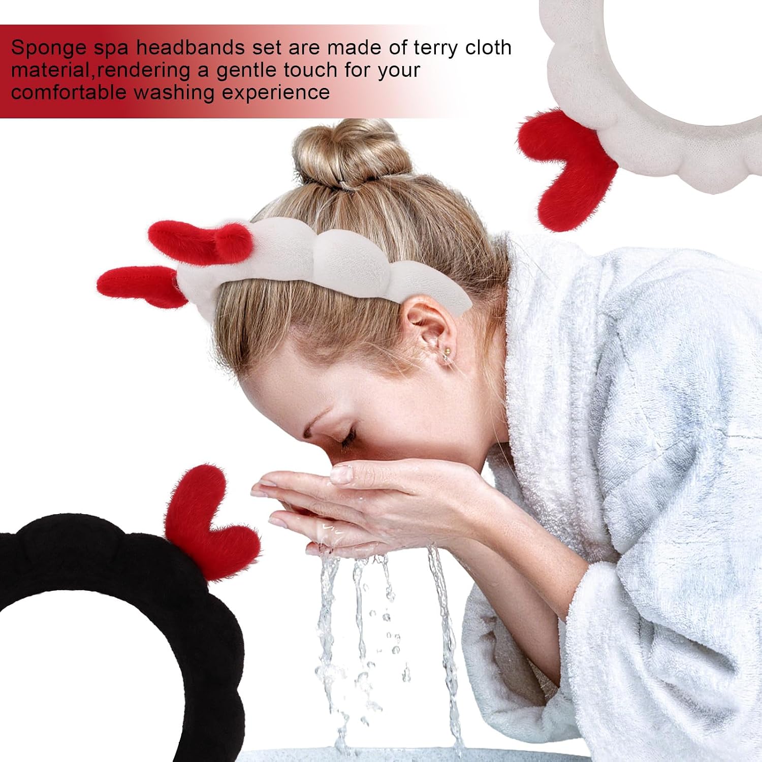 AMCAMI 2Pcs Christmas Skincare Headband for Washing Face,Makeup,Spa,Puffy Cloth Headbands for Women，Christmas Hair Accessories Gifts