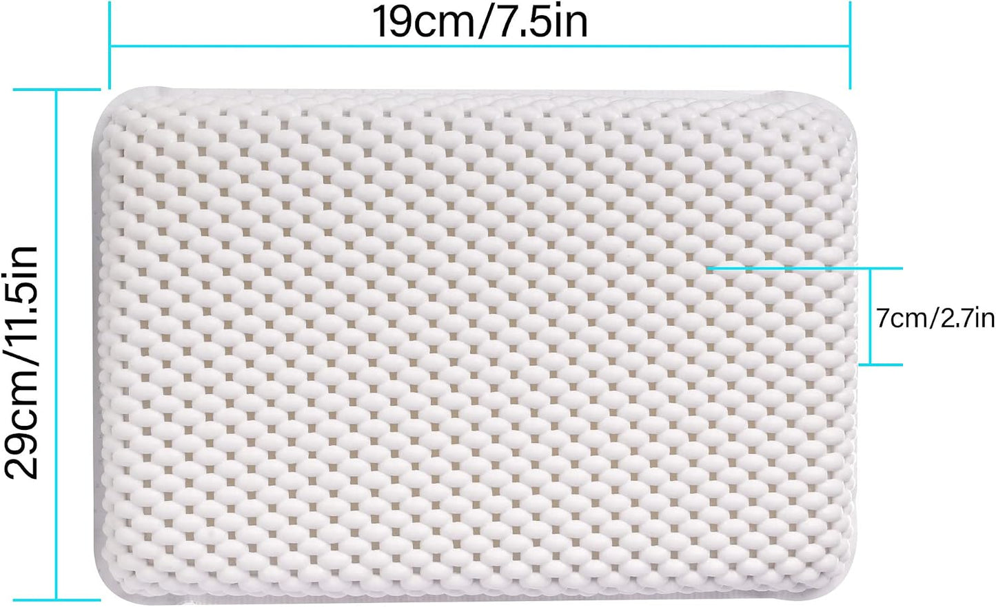 OSVINO Bath Pillow Thick Comfy Drainage for Jetted Tub Spa Cushion with 8 Suction Cups, White, 7.5"x11.5"x2"