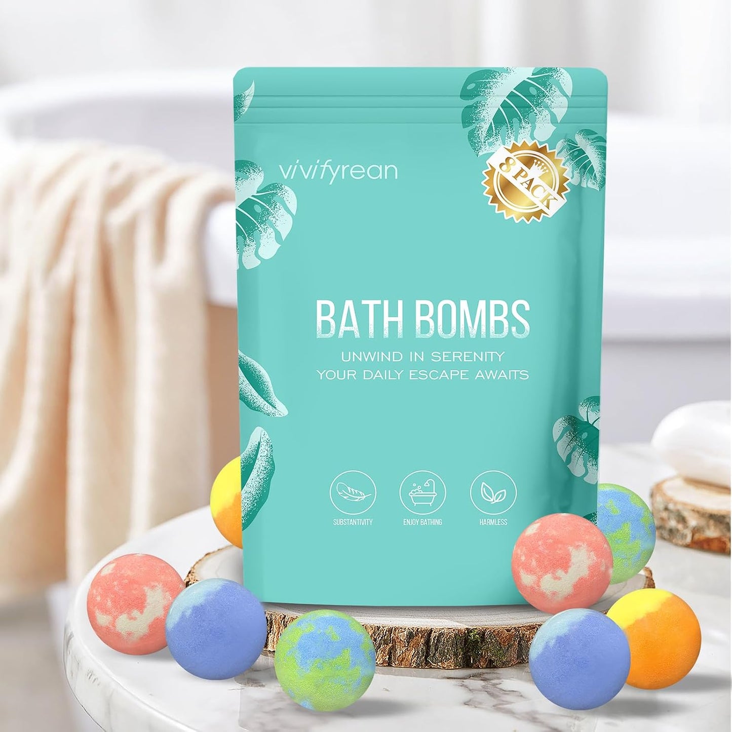 Bath Bombs for Women and Men, Self-Care Organic Bath Bombs for Adults, Anniversary Birthday Gift, Skin Clean, Relaxation Home Spa, 8 Count Bulk Bag with Essential Oils & Epsom Salts, 4 Natural Scents