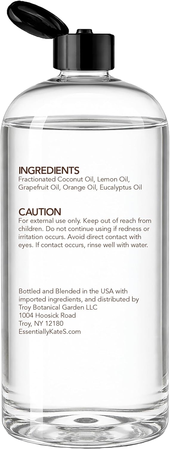 Aromatherapy Massage Oil – Citrus & Eucalyptus – Lightweight, Non-Greasy Body Oil with Fractionated Coconut Oil – Refreshing, Uplifting – 8 fl oz