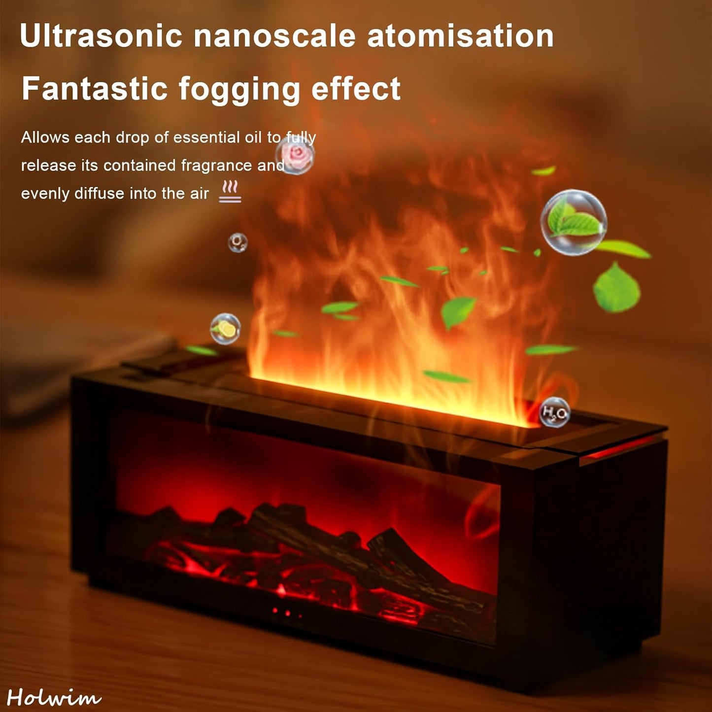 Fireplace Essential Oil Diffuser, Aromatherapy Diffuser, 150ml Ultrasonic Cool Mist Humidifier, 7 Colors Firelight Flame Diffusers with Remote, Waterless Auto-Off & Timer for Home Office(Black)