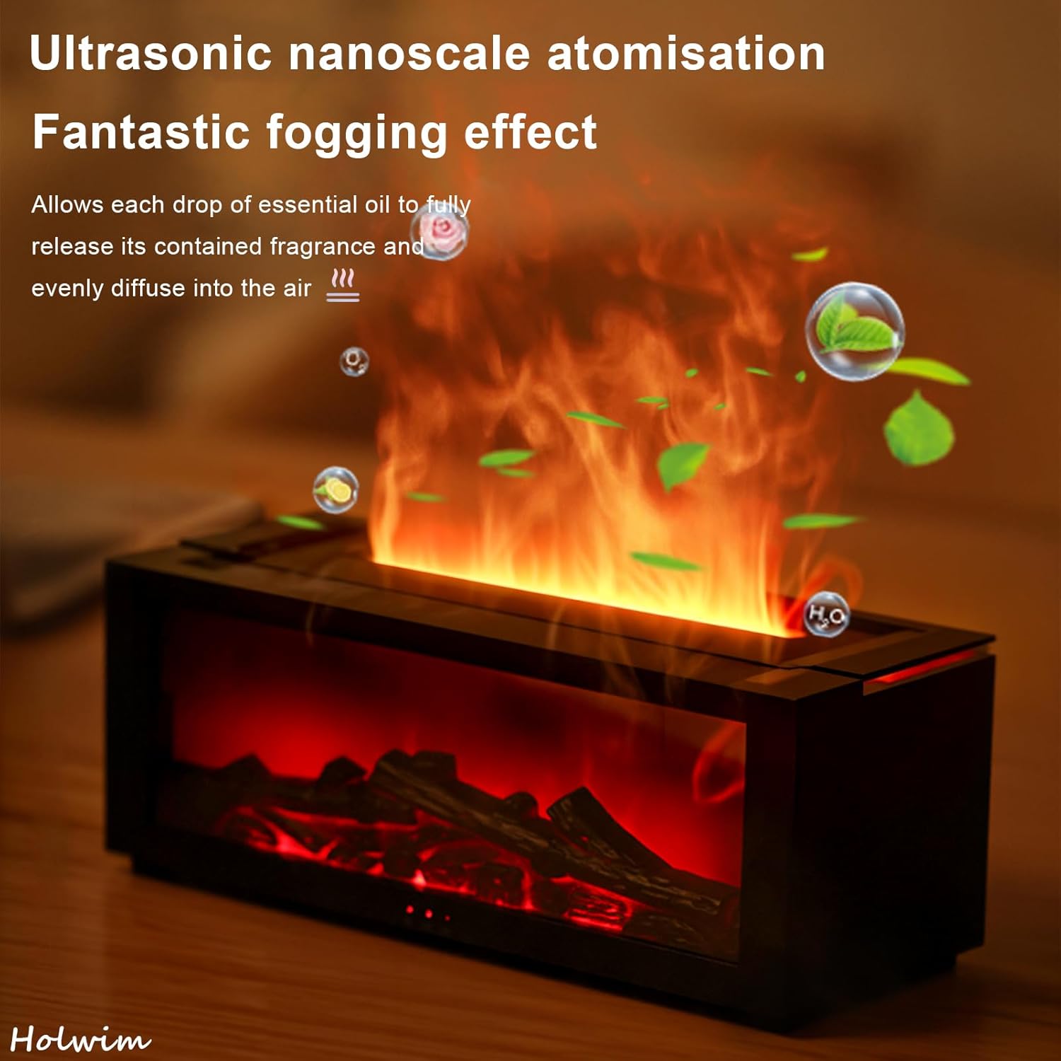 Fireplace Essential Oil Diffuser, Aromatherapy Diffuser, 150ml Ultrasonic Cool Mist Humidifier, 7 Colors Firelight Flame Diffusers with Remote, Waterless Auto-Off & Timer for Home Office(Black)
