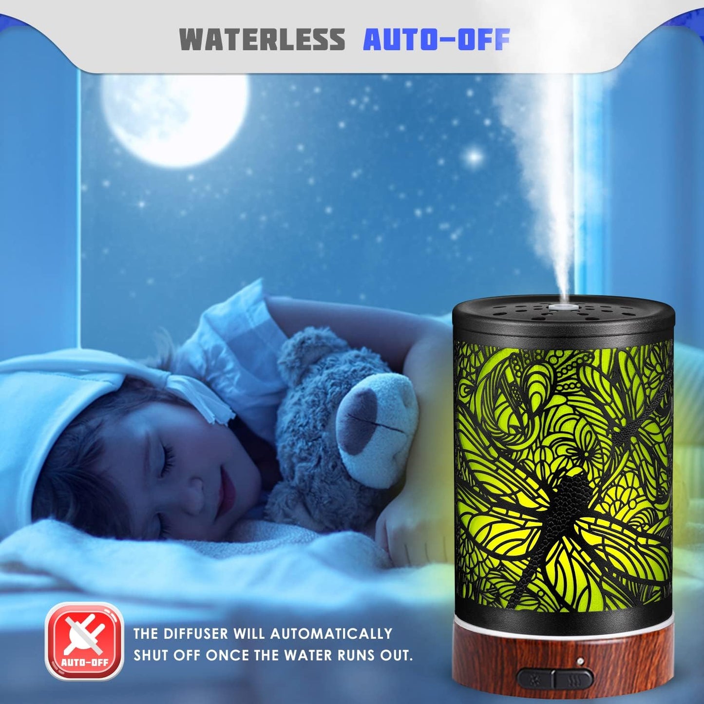 Essential Oils Diffuser,Aromatherapy Diffuser,Birthday for Women Mom Grandma,Metal Cool Mist Humidifier with 7 Colors Lights Waterless Auto Off Air Diffusers (Dragonfly)