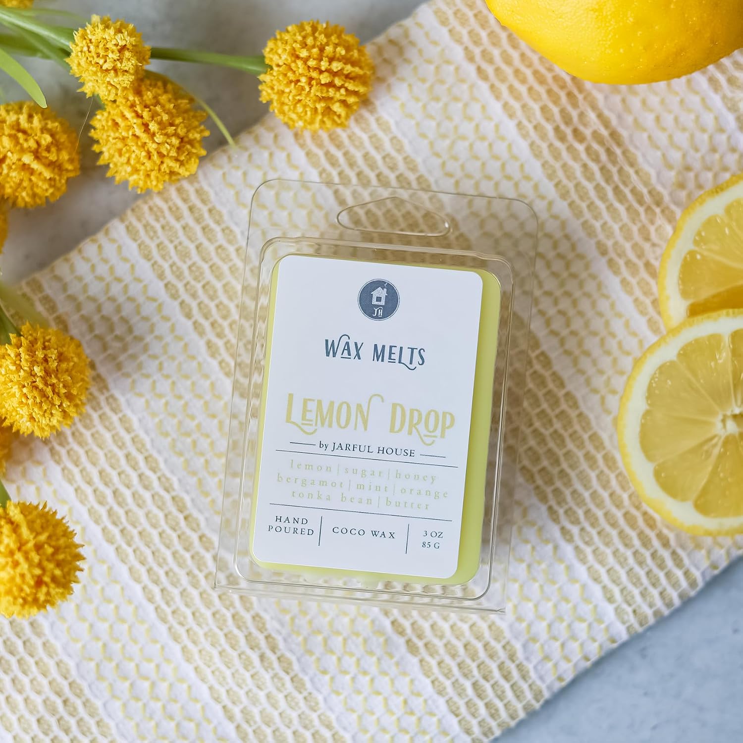 Summer Scent Lemon Bergamot Orange Wax Melts Lemon Drop, Coconut Wax Clamshell 3 oz., Sweet Scented Tarts