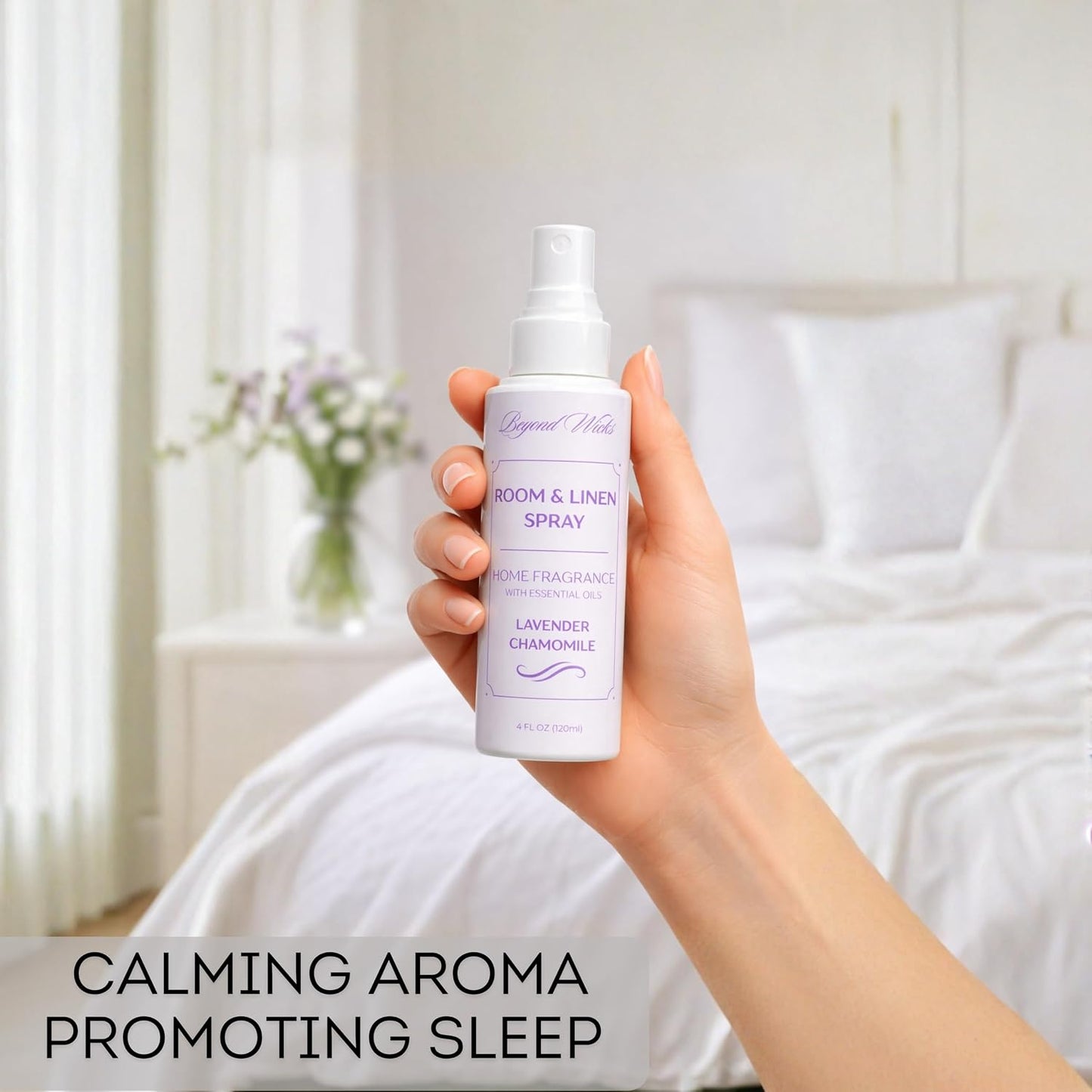 Lavender & Chamomile Room and Linen Spray – Lavender Room Spray with Essential Oils – Air Freshener Spray – 4 fl oz (120 ml) by Beyond Wicks