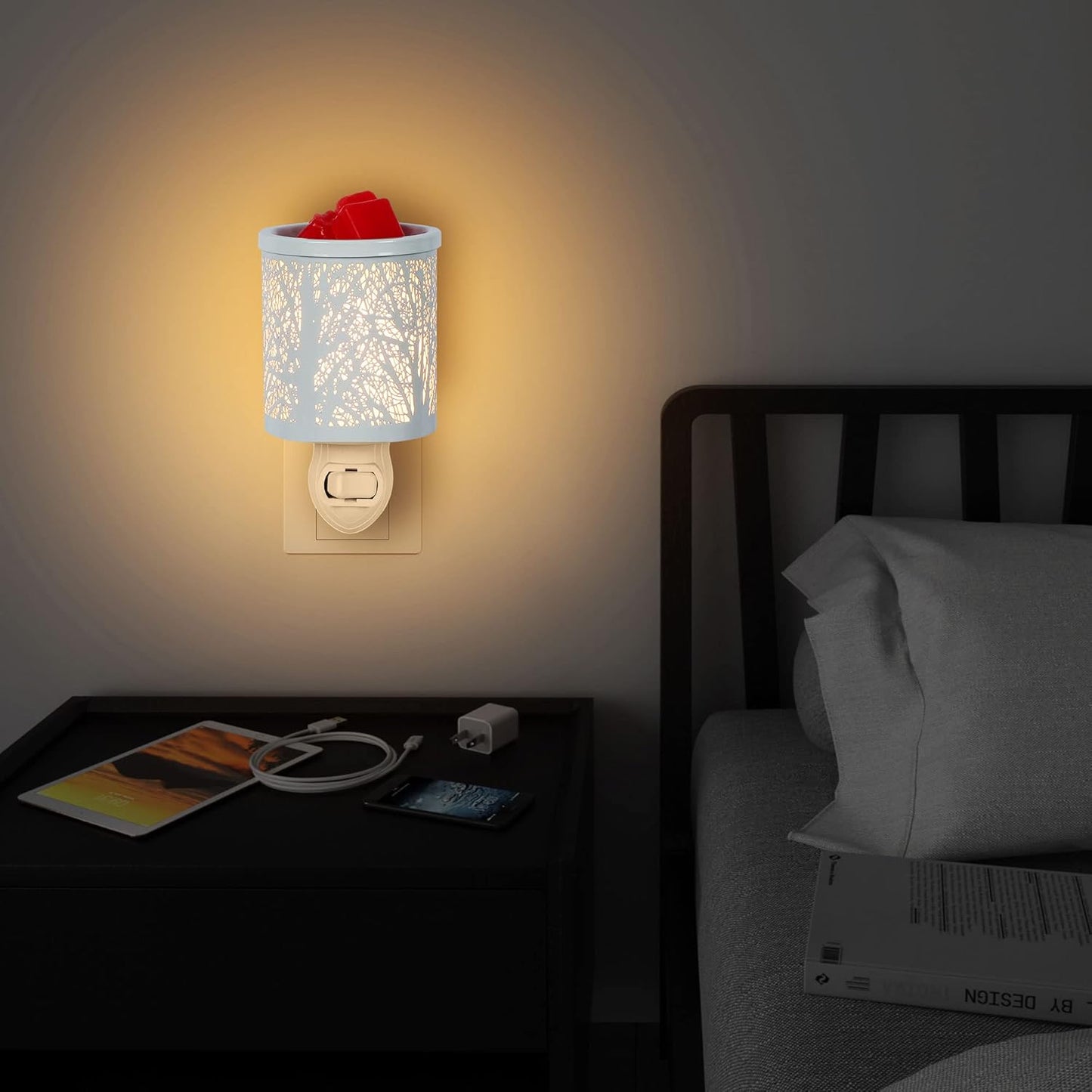 inrorans White Metal Plug in Wax Warmer Tree Pattern Wall Warmer for Scented Wax with Removable Tray Candle Warmer Plug in Night Light for Home…
