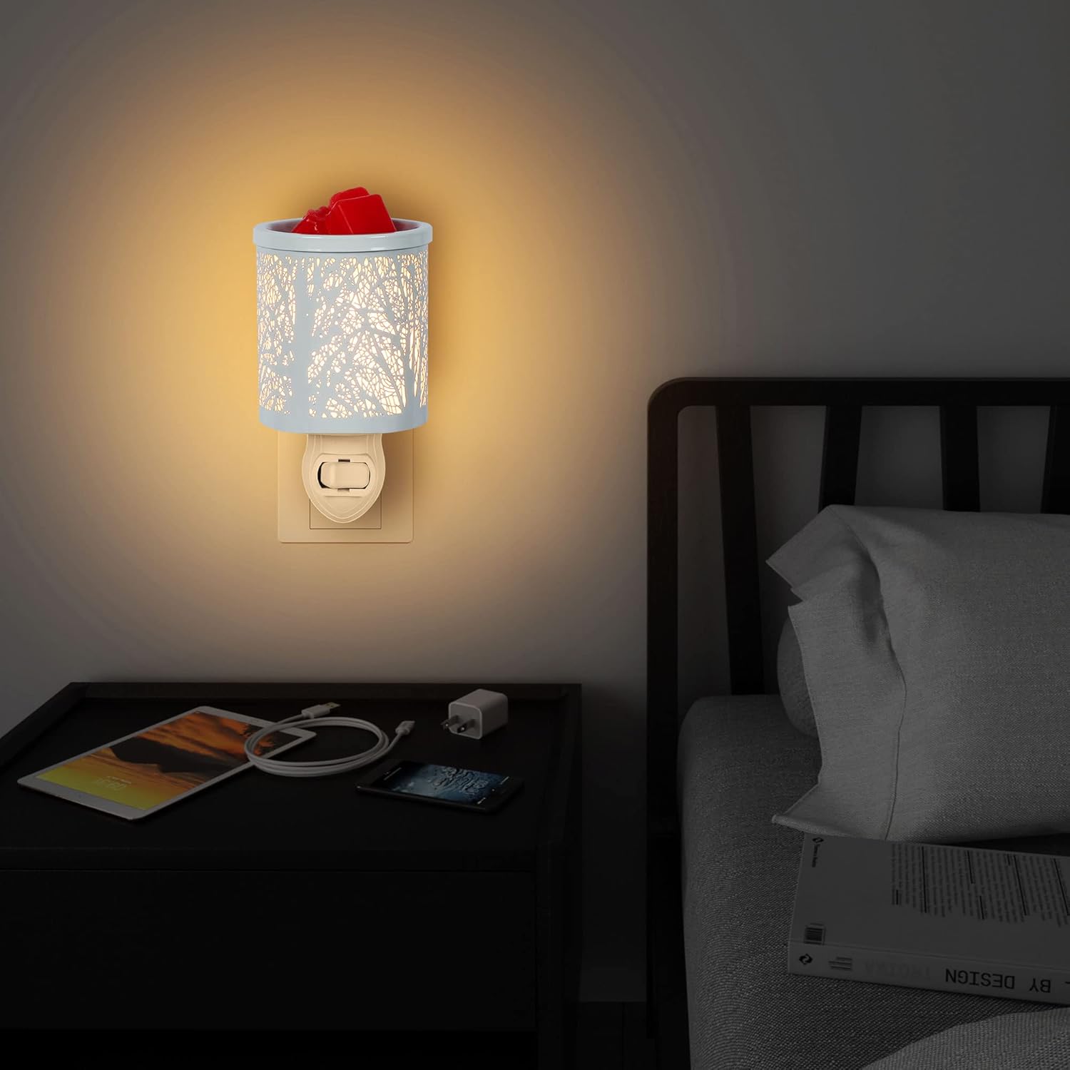 inrorans White Metal Plug in Wax Warmer Tree Pattern Wall Warmer for Scented Wax with Removable Tray Candle Warmer Plug in Night Light for Home…