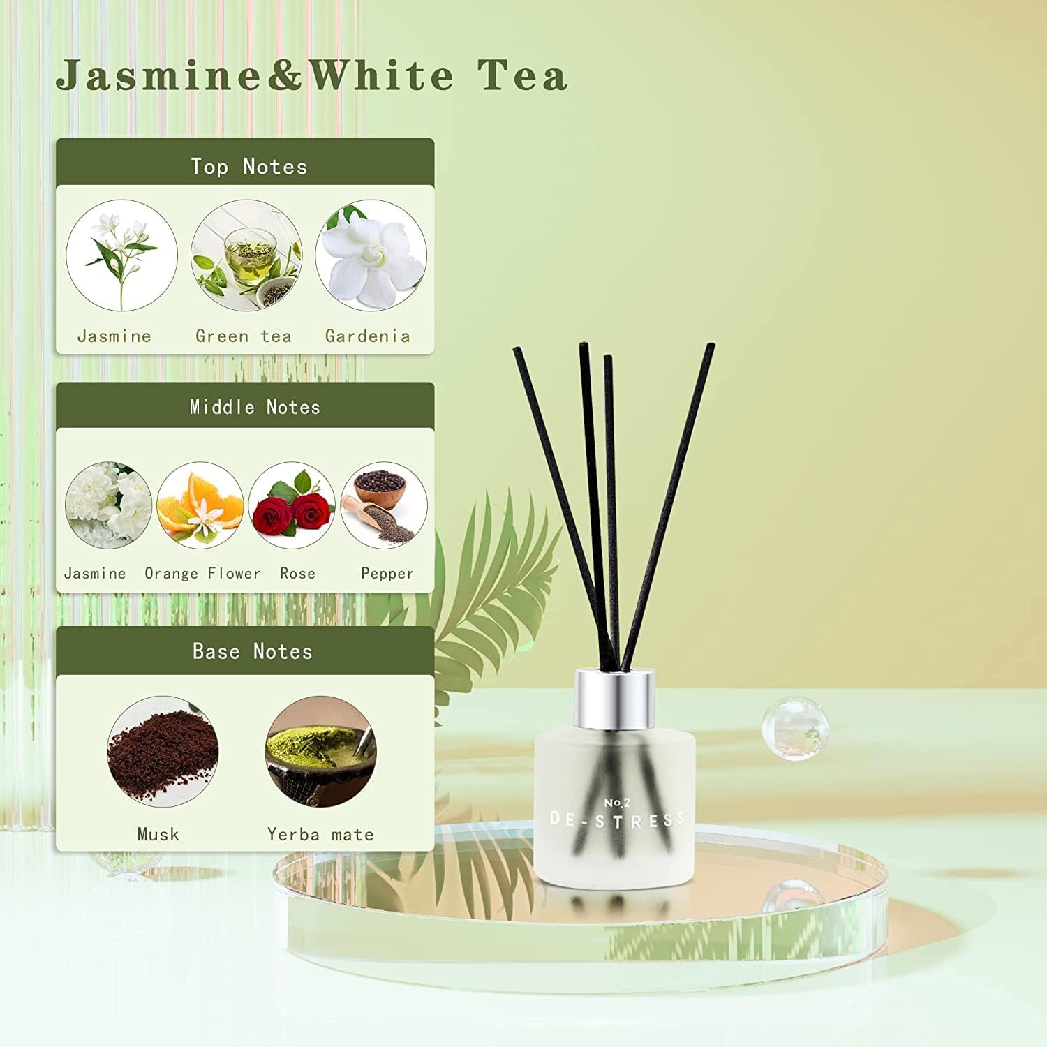 3 Pack Fragrance Reed Diffuser, 50ML Freesia Jasmine Lemongrass Aromatherapy Diffuser Set with 12 Black Fiber Sticks,Air Freshener for Bedroom Bathroom Office