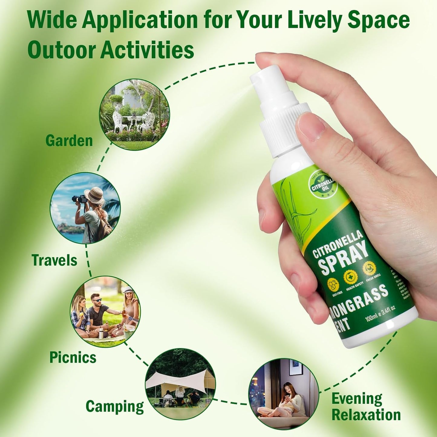 STRN Citronella Spray, DEET-Free, 6.76 oz (200ML), Air Freshener Spray for Summer Outdoor, Lemongrass Plant-Based Essential Oil Spray, for Patio, Camping, Hiking, Traveling, Fishing