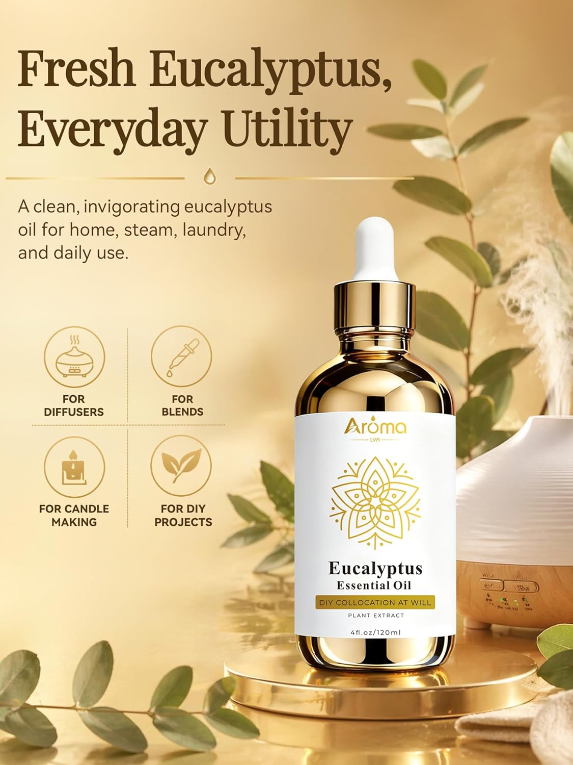 Eucalyptus Essential Oil 4 Fl Oz Made in USA - 100% Pure - Thieves Oil Essential Oil - Essential Oils for Diffuser - Gifts for Women