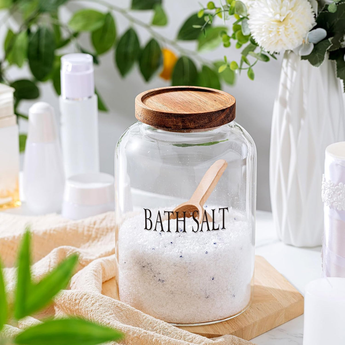 SiliFine 2 Sets 74 oz Glass Bath Salts Jar with Wooden Scoop and Lid