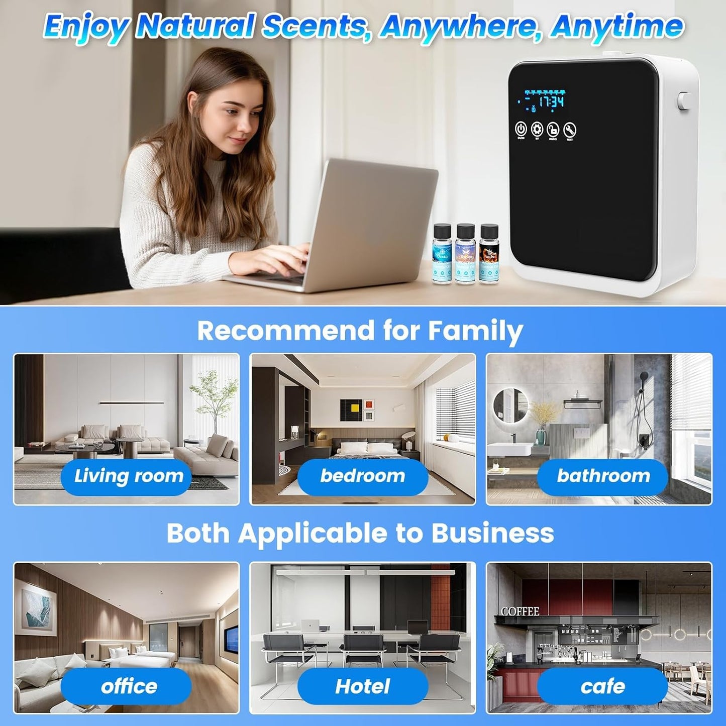 Waterless Essential Oil Diffuser,Hotel Home Aromatherapy Scent Diffuser with APP Control & Touch Screen,Auto Timer,250ml,Cover 1500 sq.ft|Whole House,Large Room Air Freshener for Home,Father's Day