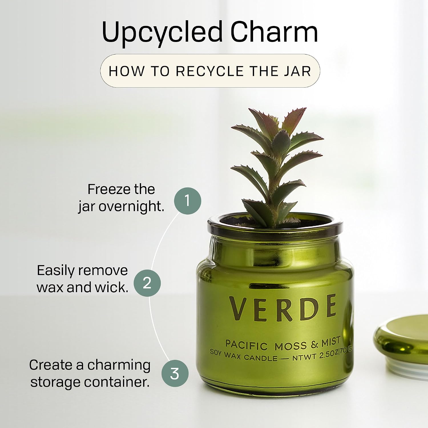 Paddywax Chroma Scented Candle with Lid in Reusable Metallic Etched Glass Jar, Clean- Burn Soy Candle with Approx. 14 Hour Burn Time, Green – Verde, Pacific Moss & Mist, 2.5 oz