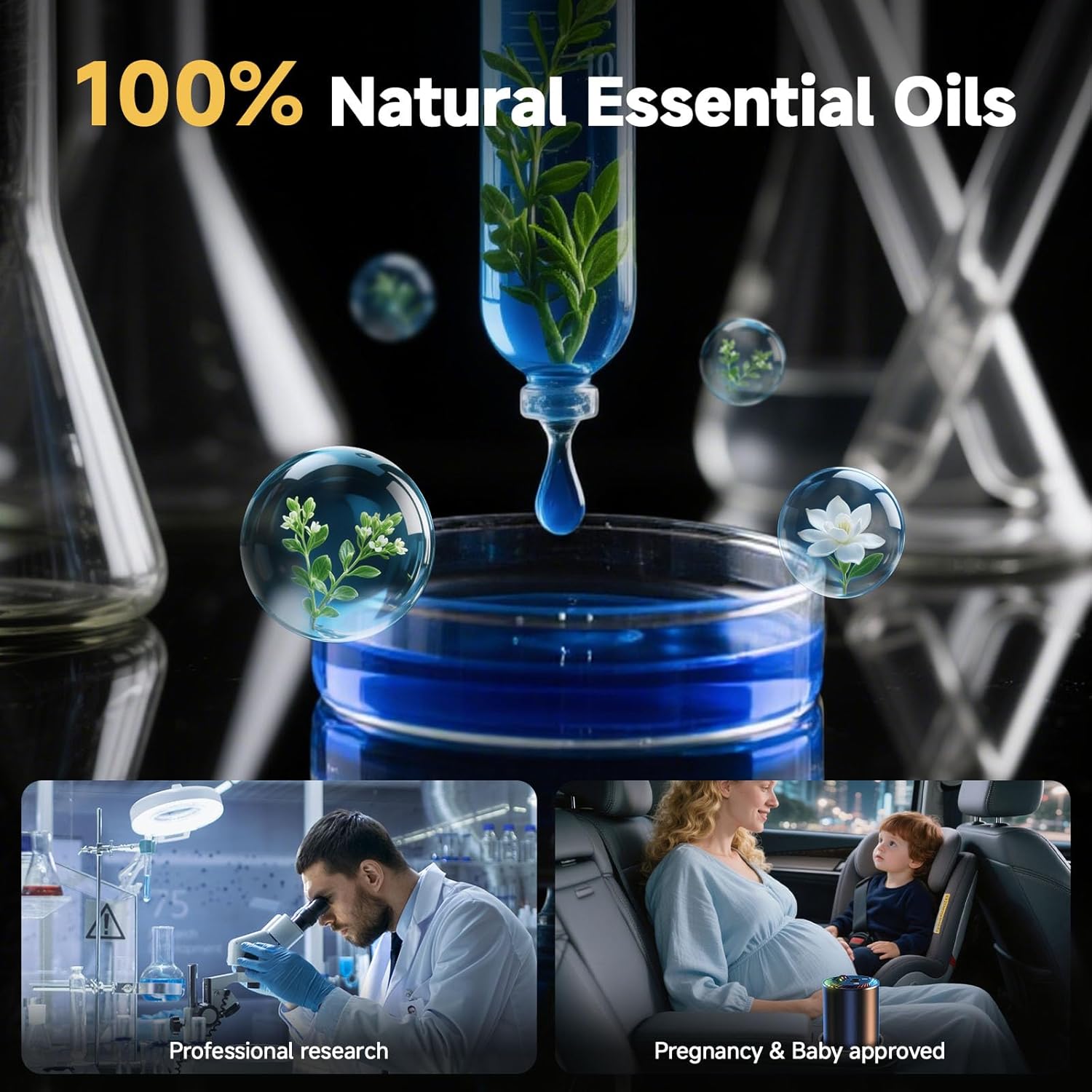 Smart Car Air Freshener with Star Light & 100ml Diffusers Oil Refills, Auto On/Off Aroma Diffuser, 3 Adjustable Mist Modes Rechargeable Aromatizante para Carro - Car Diffuser（Cologne+Ocean）