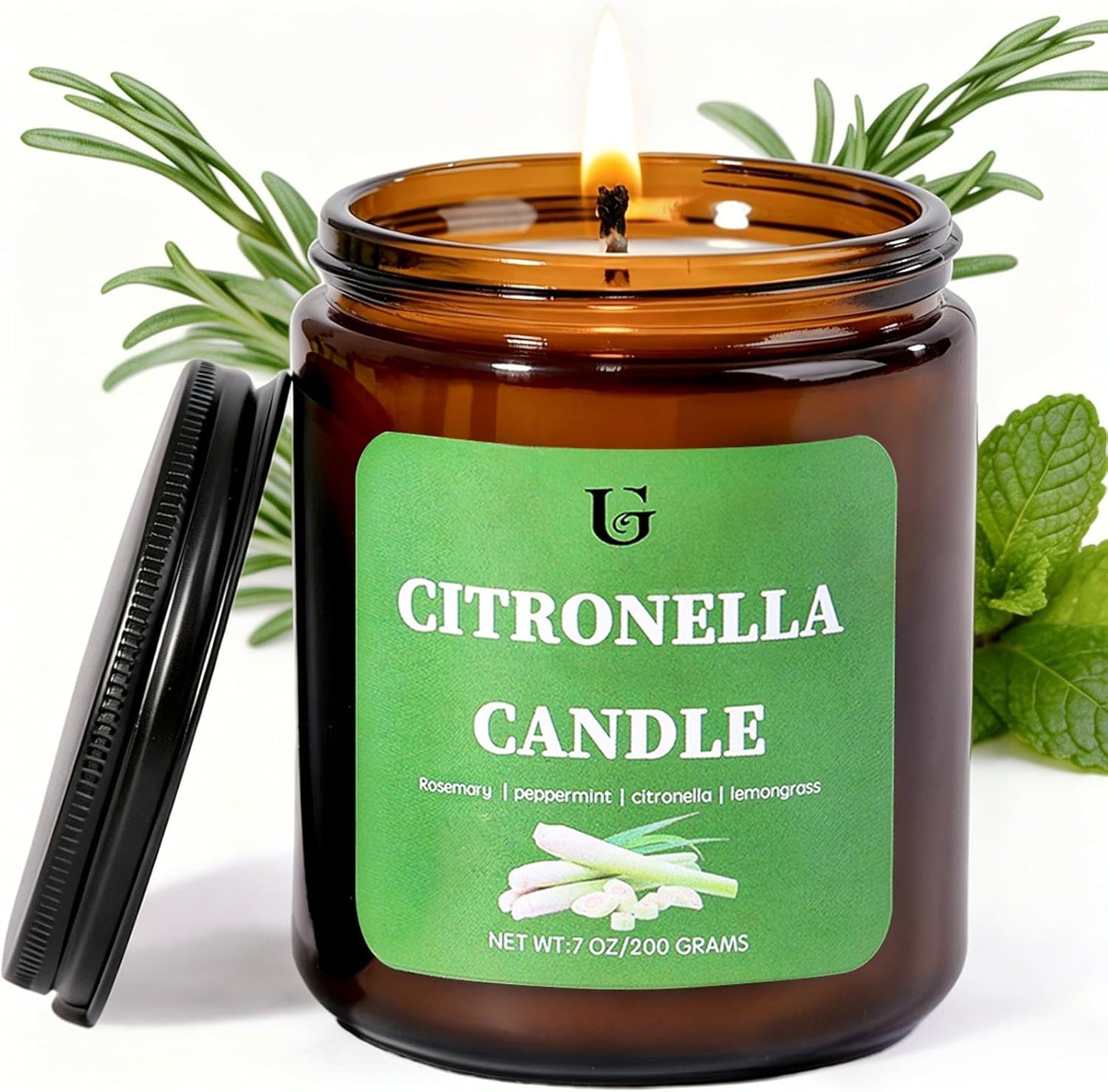 Citronella Candles Outdoor, Natural Soy Wax Citronella Scented Jar Candle for Summer, 7oz Large Lemongrass Candle, 50 Hours Burn Time, Indoor and Outdoor Candles for Patio, Garden & Camping(1 Pack)