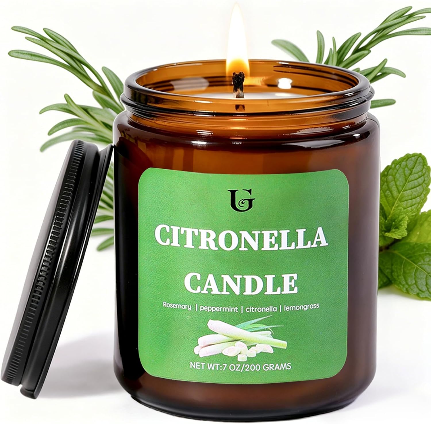 Citronella Candles Outdoor, Natural Soy Wax Citronella Scented Jar Candle for Summer, 7oz Large Lemongrass Candle, 50 Hours Burn Time, Indoor and Outdoor Candles for Patio, Garden & Camping(1 Pack)