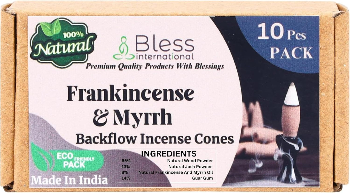 Bless-International Frankincense-and-Myrrh-100%-Natural-Incense-Backflow-Cones-for-Waterfall Handmade-Organic-Chemicals-Free for-Purification-Relaxation-Positivity-Meditation The-Best-scents-10-Count