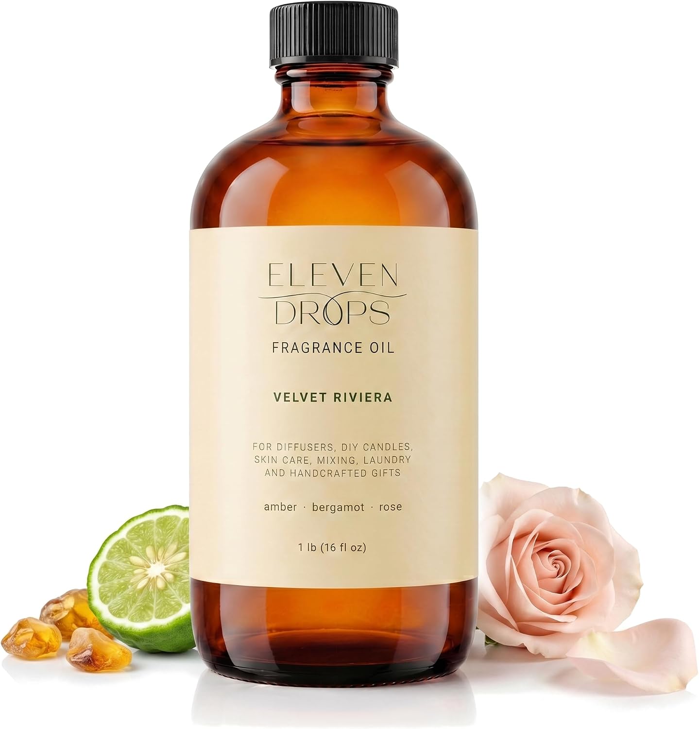 Velvet Riviera Fragrance Oil | Amber, Bergamot & Rose Notes | Long Lasting Scent Reed Diffuser Oil for Home, Office, Hotel, Spa, Car & Linen Spray | Pet Friendly IFRA Compliant, 16 oz