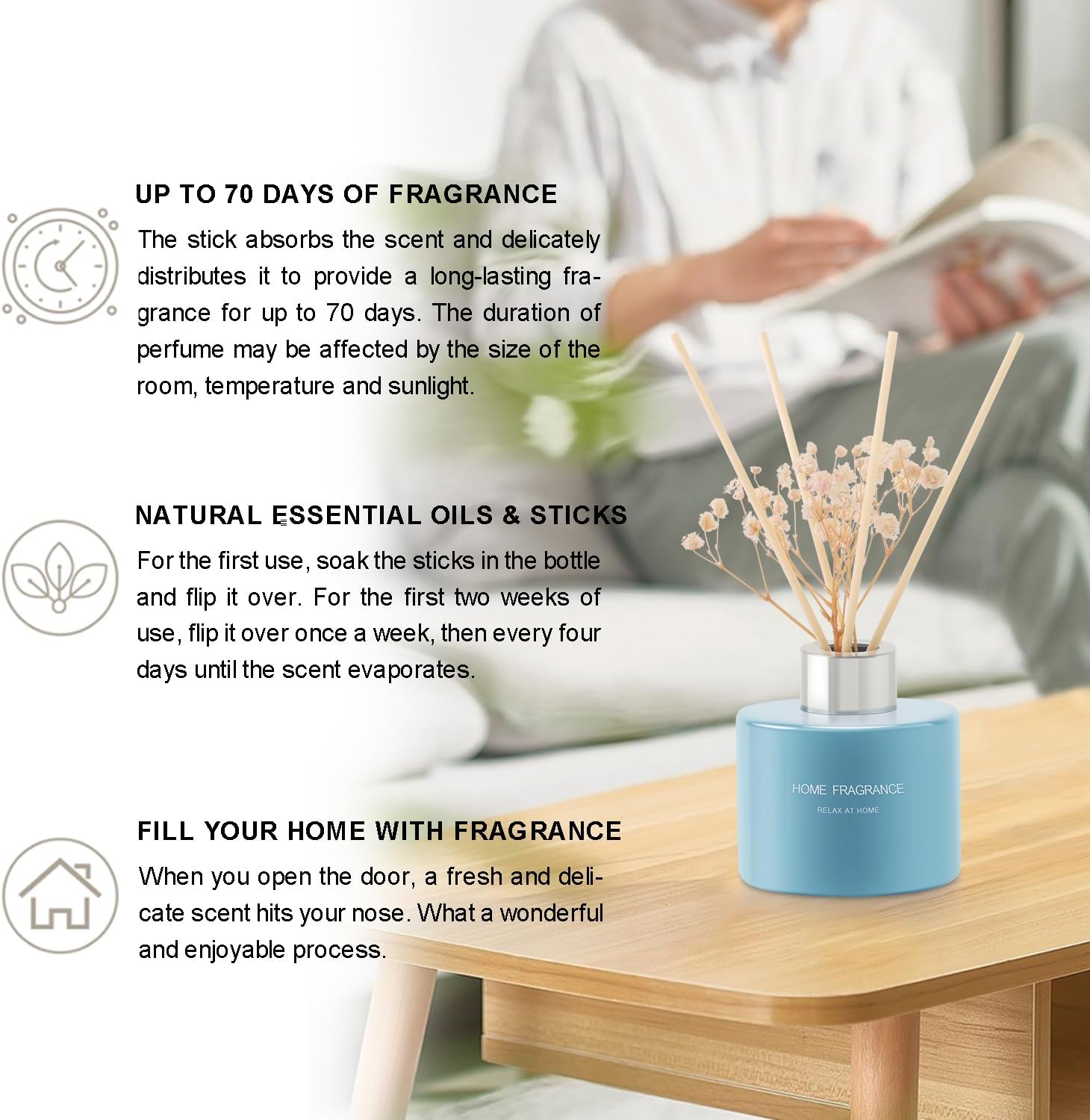 Reed Diffuser, 4.06 oz(120ml) Lavender & Geranium Scented Diffuser with 4 Sticks, Diffusers Home Fragrance Essential Oil Reed Diffuser Set for Home Large Rooms Bathroom Shelf Decor