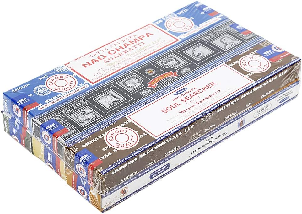 Satya - Set of 6 - Nag Champa, Super Hit,Path Breaker,Soul Searcher, Sandalwood, Californian White Sage 15 Grams