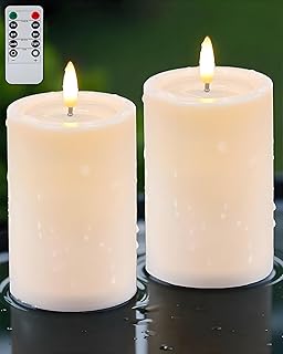 Gmnee 3"x6" Outdoor Waterproof Flameless Candles with Remote Timers Plastic | 2 Pack Battery Operated Candles, LED Candles, Electric Fake Pillar Candles for Patio, Porch, and Lanterns Decor (Ivory)