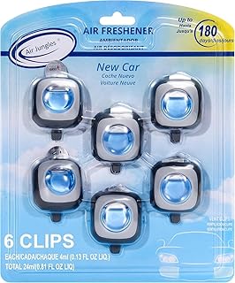 Air Jungles New Car Scent Car Air Freshener Vent Clip, 6 Count Long Lasting Up to 180 days, Natural Essential Oil Car Fragrance Accessories for Women and Men, Odor Eliminator - 4ml Each