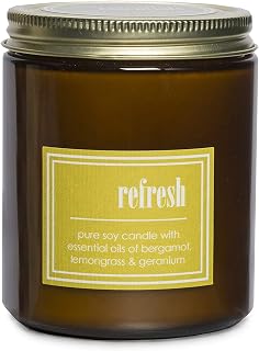 ECO CANDLE CO. Essentials Candle, Refresh, 8 oz. - 100% Soy Wax, No Lead, Hand Poured, Phthalate Free, Made from Midwest Grown Soybeans, All Natural Wicks