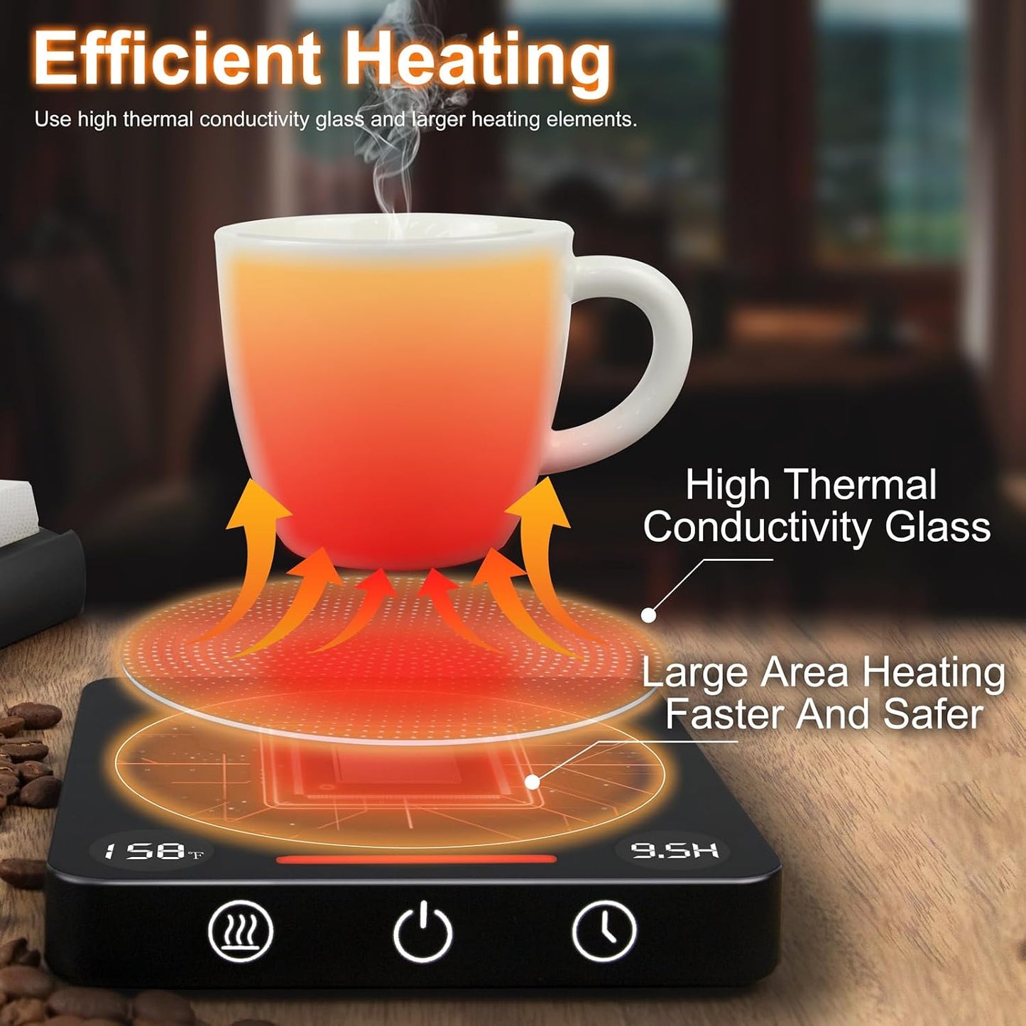 Coffee Mug Warmer, Fast Heating Coffee Cup Warmer for Desk, 2 Display Screens, Smart Candle Warmer Plate with 2-10Hr Auto Shut Off, Heart-Warming Gift for Coffee Lover, Friend, Family