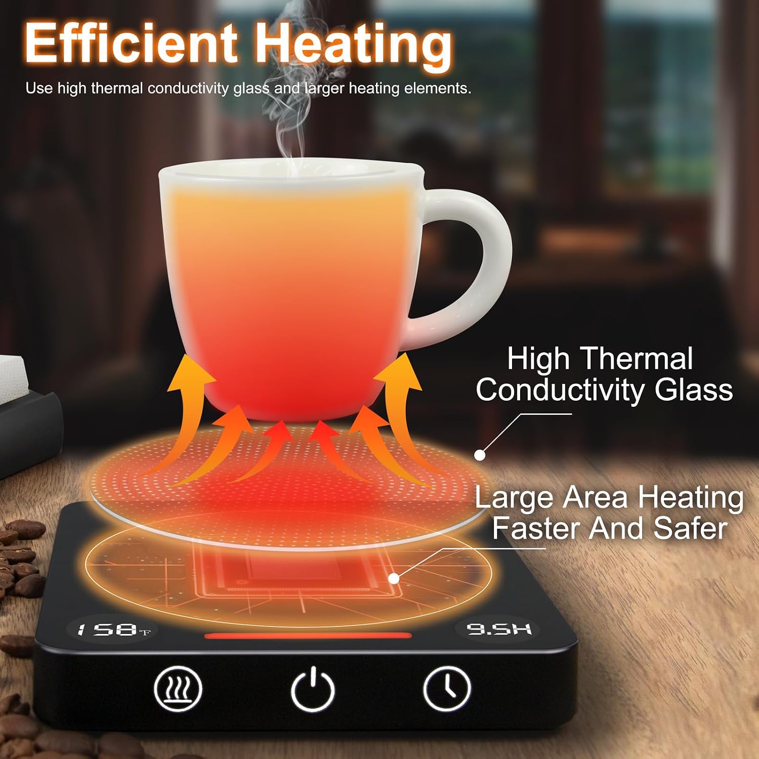 Coffee Mug Warmer, Fast Heating Coffee Cup Warmer for Desk, 2 Display Screens, Smart Candle Warmer Plate with 2-10Hr Auto Shut Off, Heart-Warming Gift for Coffee Lover, Friend, Family