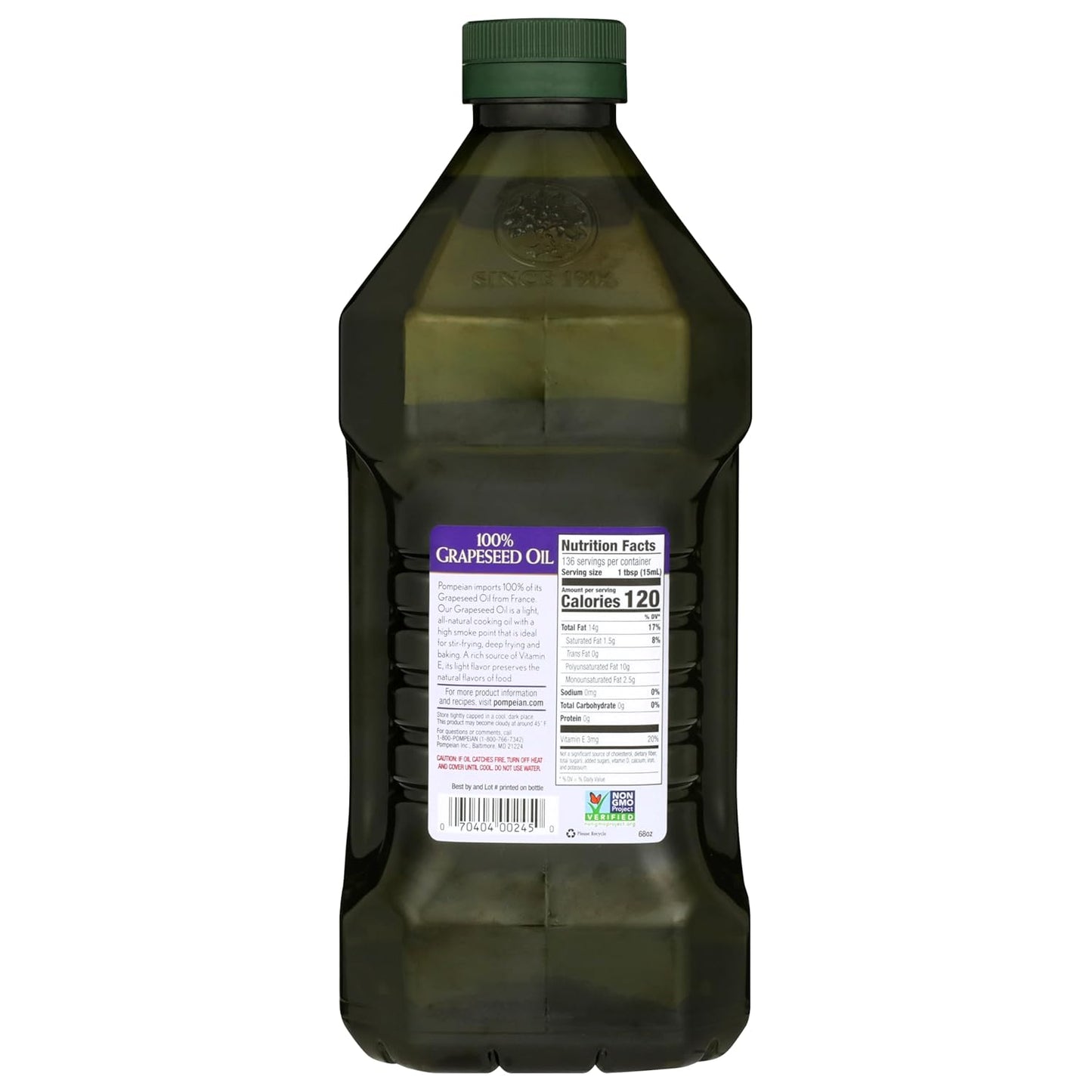 Pompeian 100% Grapeseed Oil, Light and Subtle Flavor, 24 Fl Oz, Pack of 6