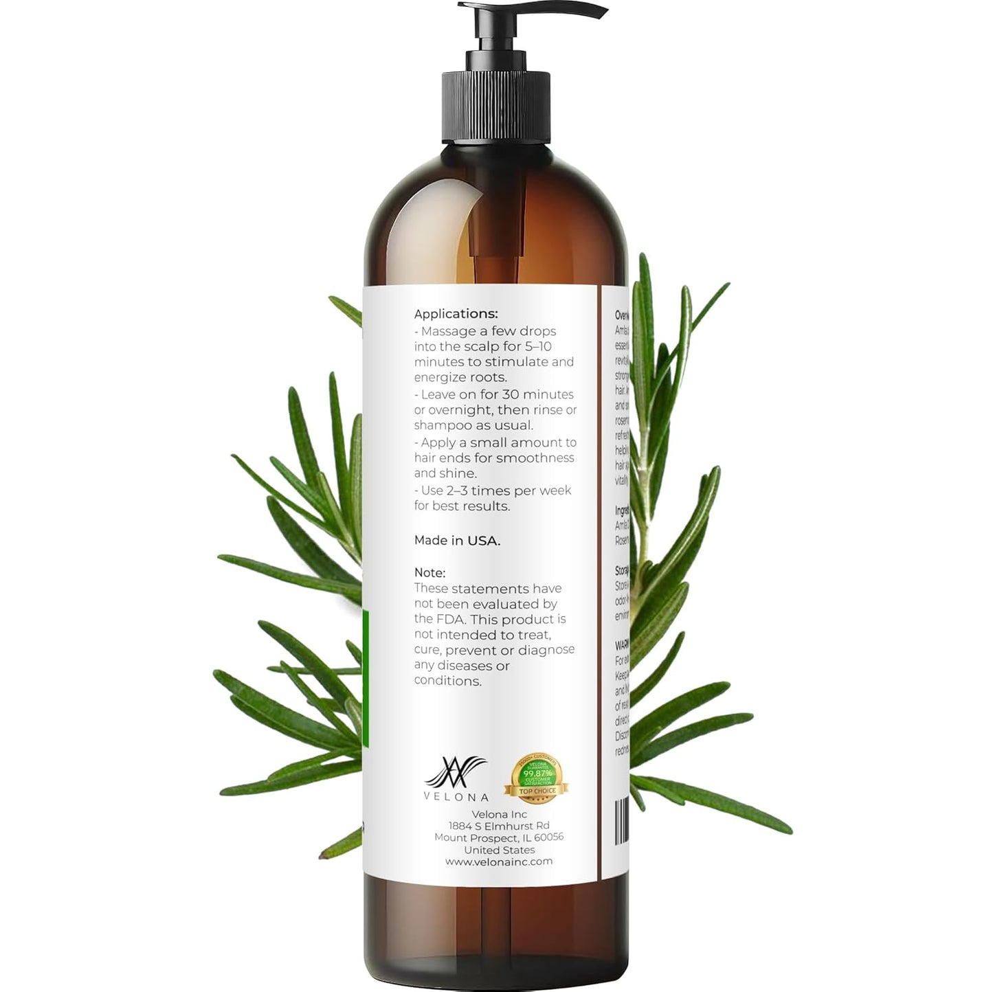 velona Organic Amla Oil with Rosemary - 8 oz | Promoting Hair, Scalp, Eyelash and Eyebrow Growth | 100% Natural and Pure