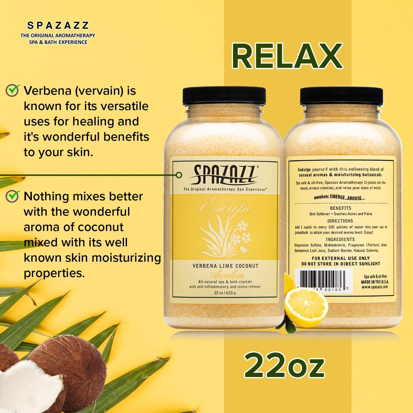 Spazazz 7377C Spa and Bath Crystals, Lime Coconut, 22 Ounce