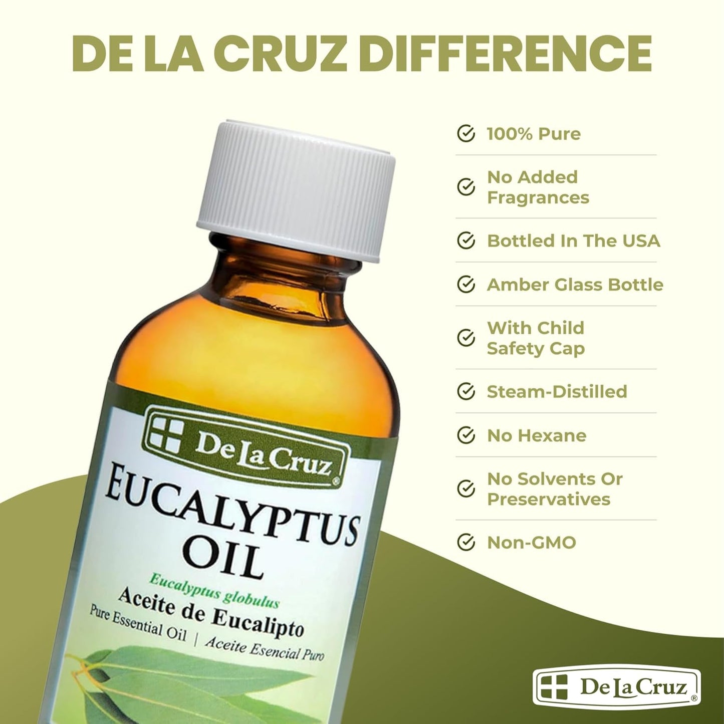 De La Cruz Eucalyptus Essential Oil, 100% Pure Steam Distilled Eucalyptus Globulus, Eucalyptus Oil, Eucalyptus Essential Oil for Diffuser, 2 FL OZ, Aromatherapy, Tree Oil (12 Bottles)