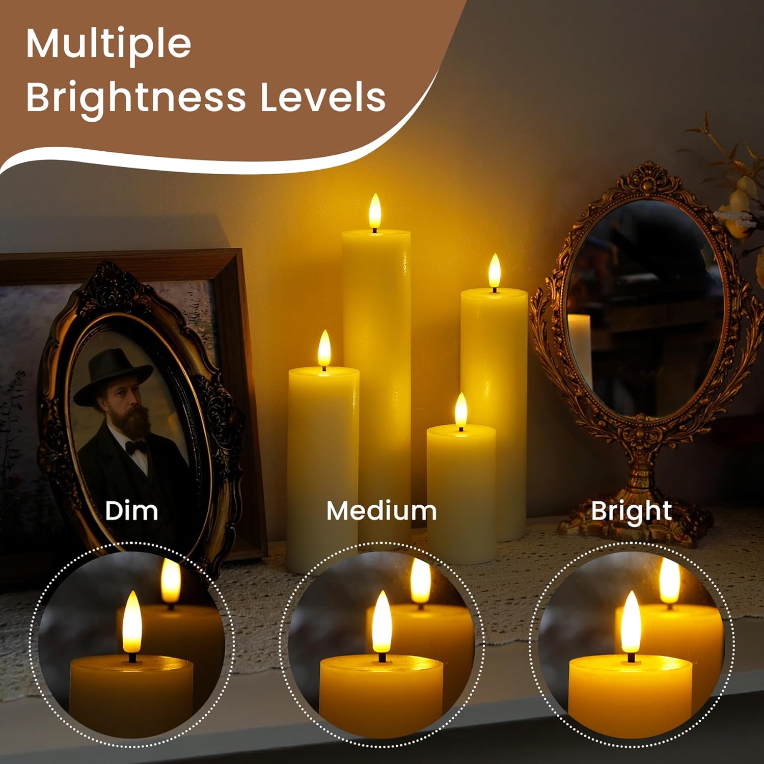 Rechargeable Flameless Flickering Tall Wax Remote 2.2" x4" 6" 8" 10" Ivory Candles, Timer Set of 4 LED Battery Operated Fake Warm Light Pillar Candles(Included USB Charging Cable with 2 Ports)