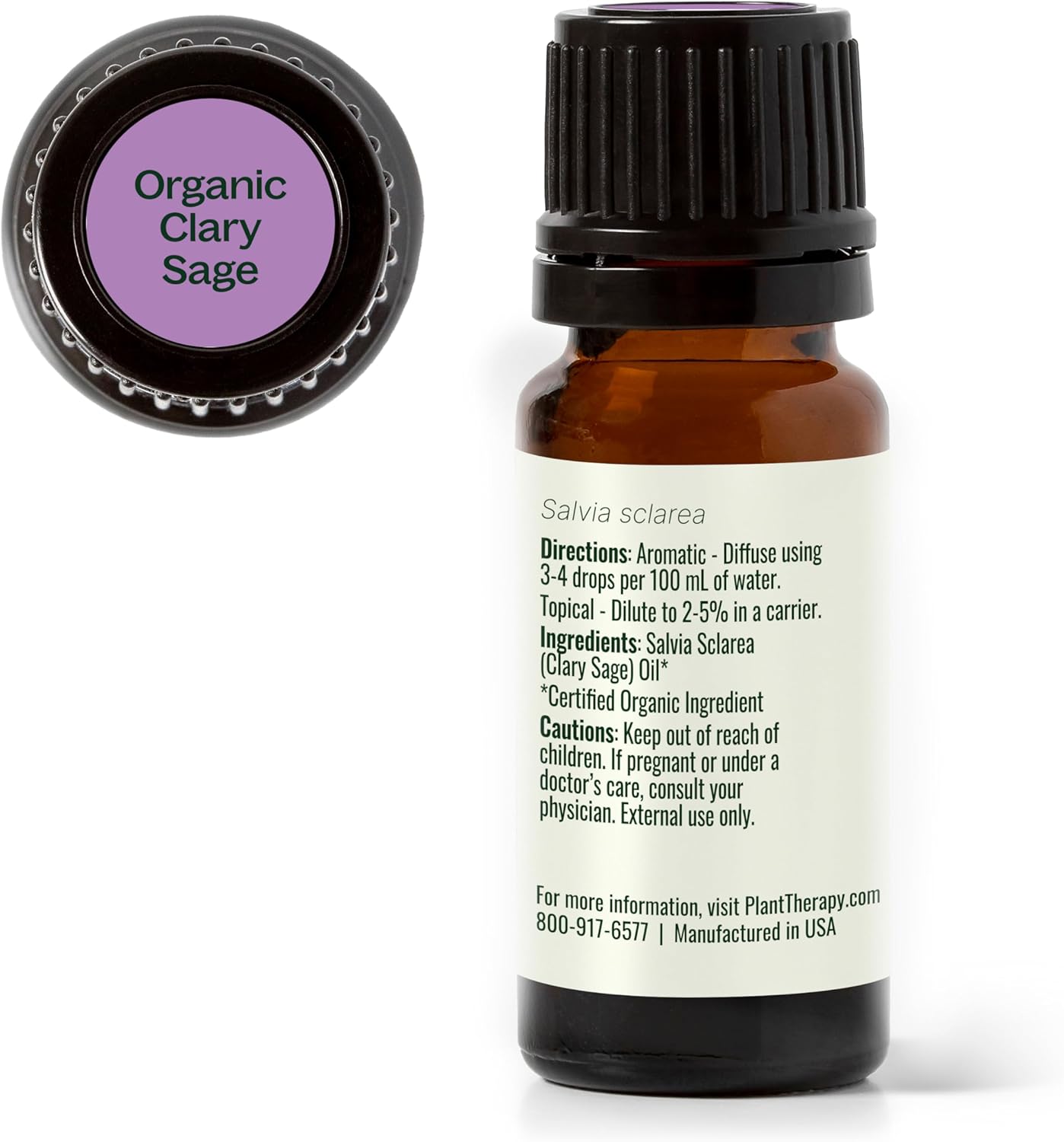 Plant Therapy Organic Clary Sage Essential Oil 10 mL (1/3 oz) 100% Pure, Undiluted, USDA Certified Organic, Natural Calming Aromatherapy for Sleep, Hair, Skin, and Women’s Health