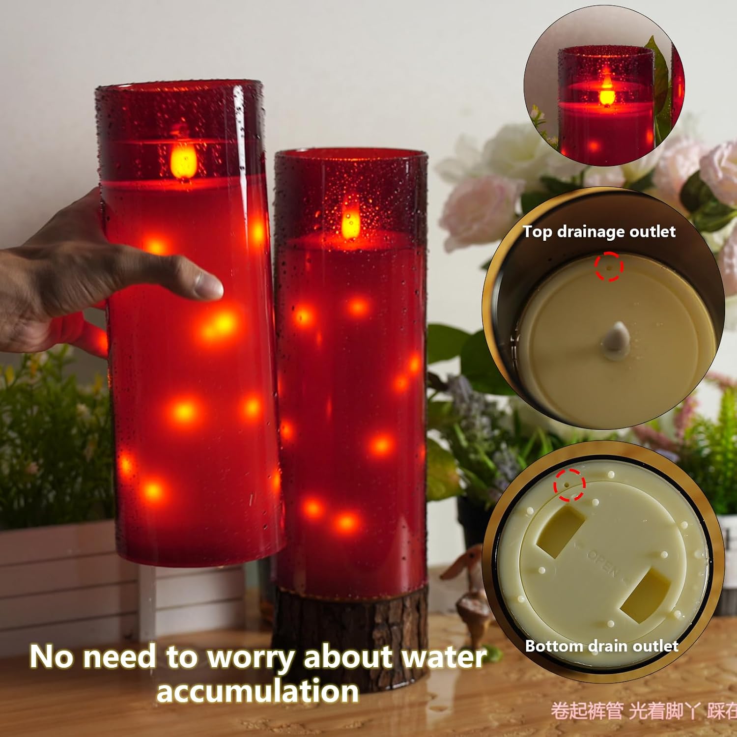 kakoya 11" x 4" Large Outdoor Waterproof Flameless LED Candles with Remote and Timer,Acrylic Pillar Candles Battery Operated with Embedded Star String for Porch,Patio,Outdoor Decor,Set of 2(Red)