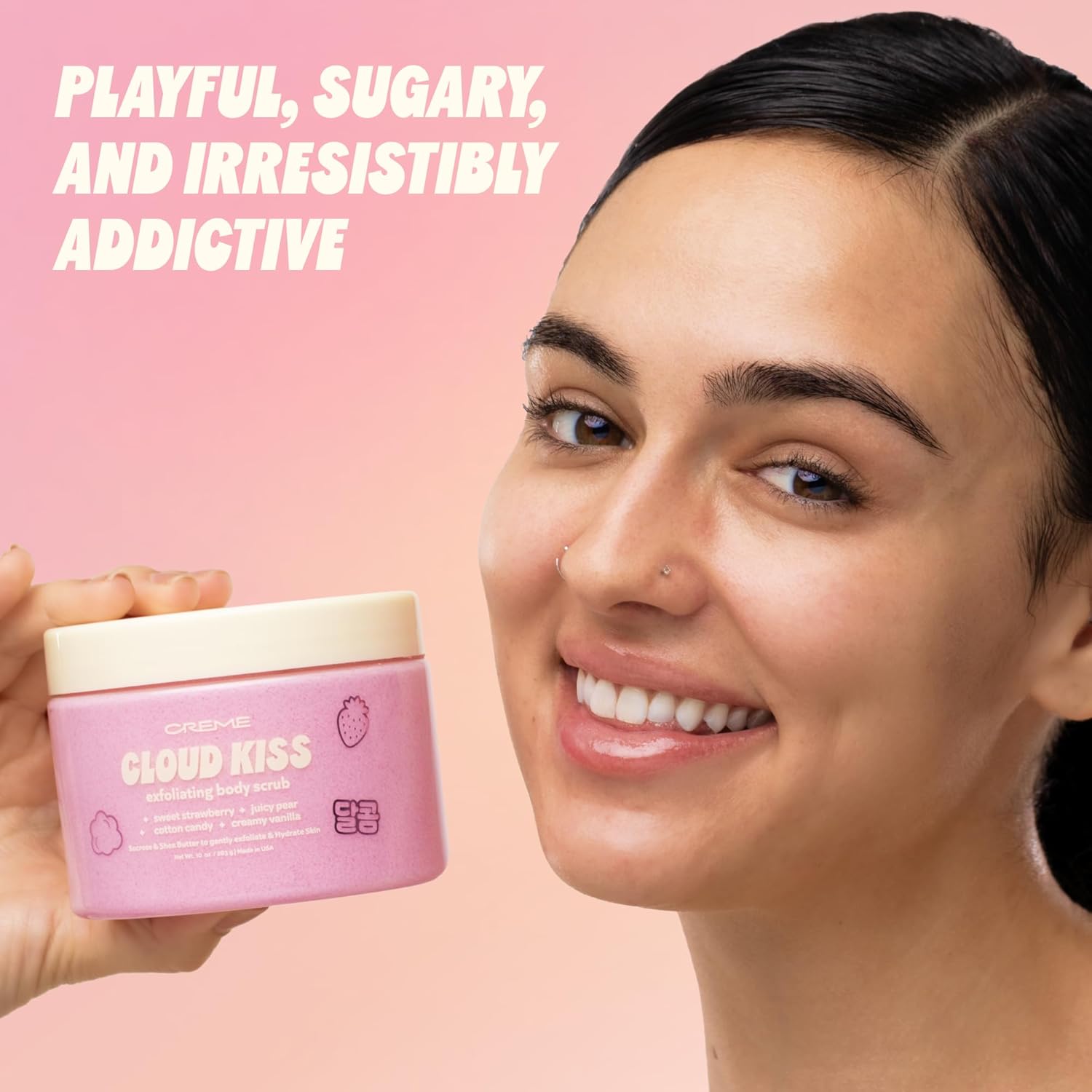 The Crème Shop Smoothing Body Scrub | Exfoliating Sugar Scrub with Almond Oil, Scented with Sweet Fruits, Creamy Vanilla & Soft Musk, 10 oz.
