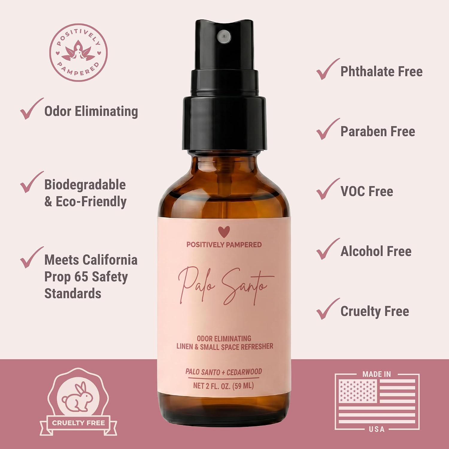 Palo Santo Luxury Small Space Air & Linen Freshener Spray - Palo Santo + Cedarwood - Artisan Blended Home Fragrance - Non Toxic Room Spray + Odor Eliminator - 2 oz Travel Size