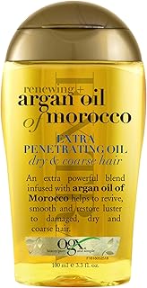 OGX Renewing + Argan Oil of Morocco Hair Oil, Extra Strength Penetrating Serum Treatment for Dry, Damaged, Frizzy, Curly & Coarse Hair, Cold-Pressed Argan Oil, Shine, 3.3 Fl Oz
