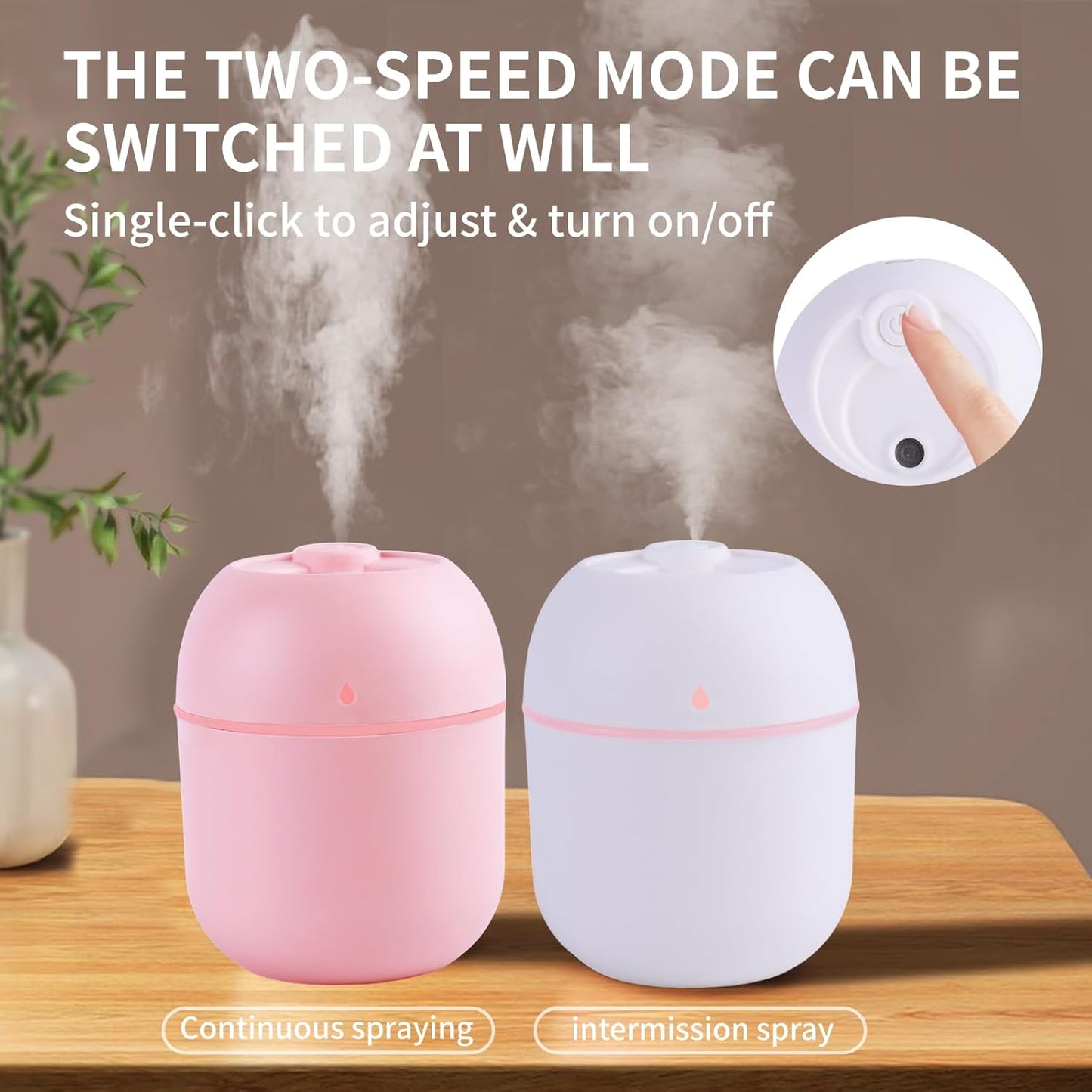 Portable Mini Humidifier Small Cool Mist Humidifier Personal Desktop USB Powered Super Quiet for Travel Car,Office,Baby Bedroom, Night Light, 2 Mist Modes, Auto Shut-off (pink)