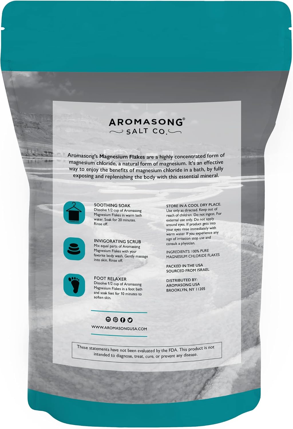 Aromasong Dead Sea Magnesium Flakes for Bath - 16,325 Mg Magnesium Chloride per Bath - Superior Alternative to Epsom Salt - Used as Muscle & Foot Soak - 14 oz Bag