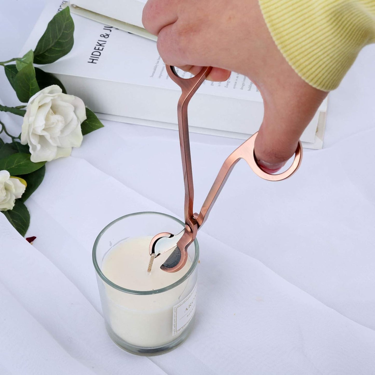 3 in 1 Candle Snuffer Set, MUXSAM Candle Accessory Set with Candle Wick Trimmer, Candle Snuffer and Candles Wick Dipper Candle Cutter Kit Candle Care Tools for Candle Lovers Family Party(Rose Gold)