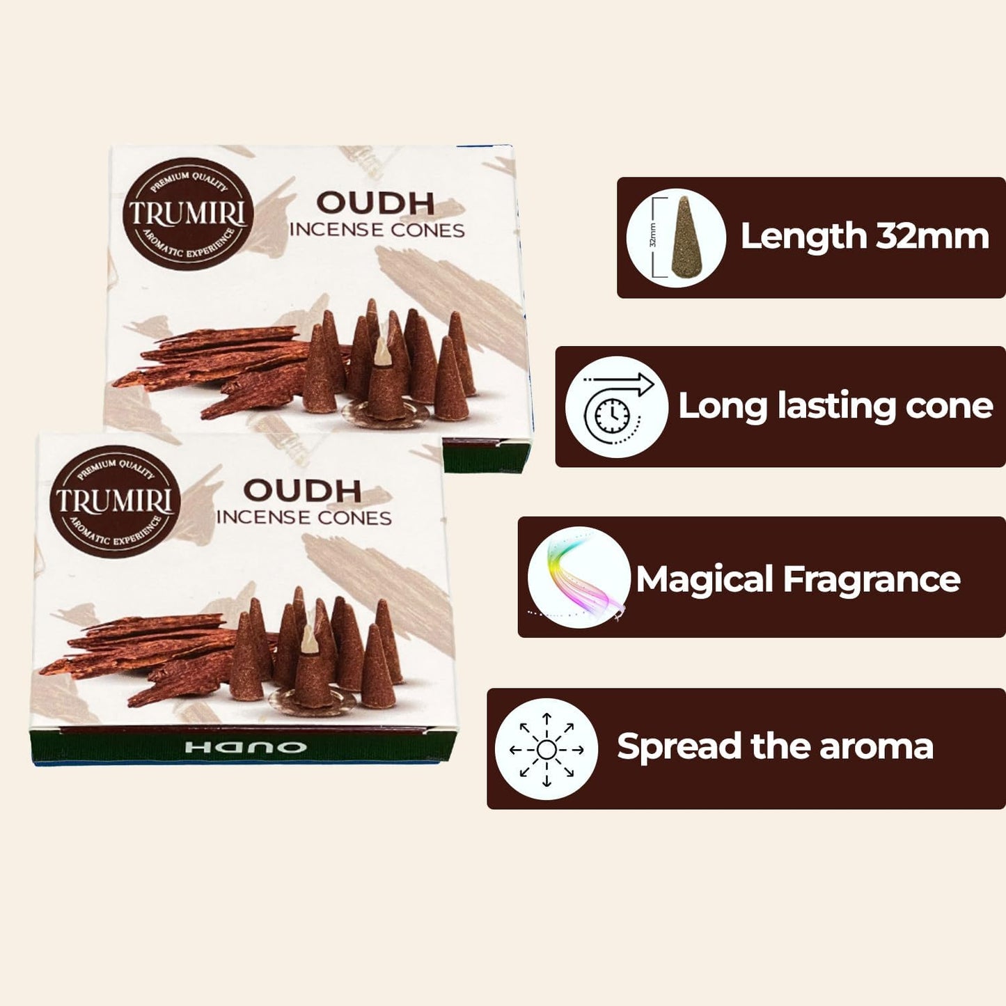 TRUMIRI Oud Incense Cones - Total 20 Cone Incense - Dual Pack of 10 Insence Cones - Incense Cones Scented - Cone Incense Scents - Insense Cones - Incent Cone