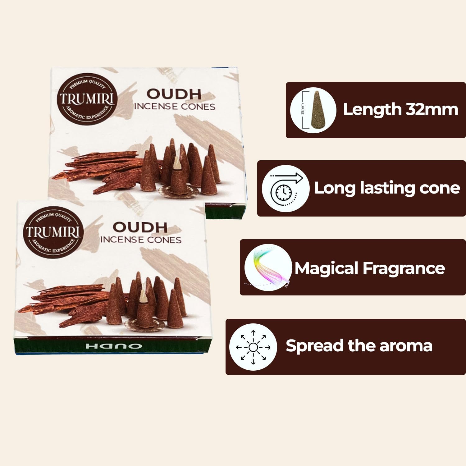 TRUMIRI Oud Incense Cones - Total 20 Cone Incense - Dual Pack of 10 Insence Cones - Incense Cones Scented - Cone Incense Scents - Insense Cones - Incent Cone