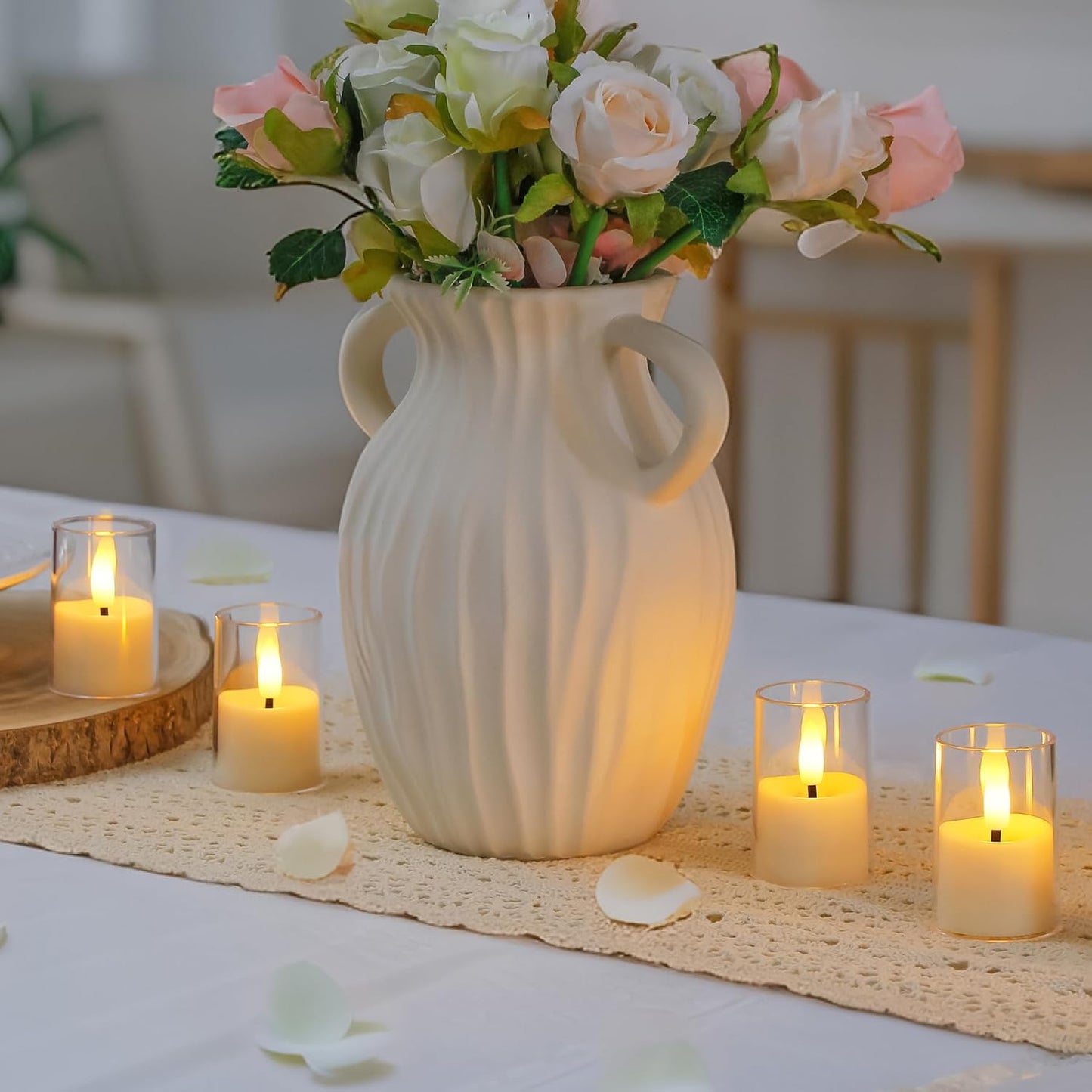Flameless Small Tea Light LED Candles, Acrylic Battery Operated Votive 1.7" x2.5" with Remote Control and Timer, Tealight White Flickering Warm Light Pack of 8 Electric Long Lasting