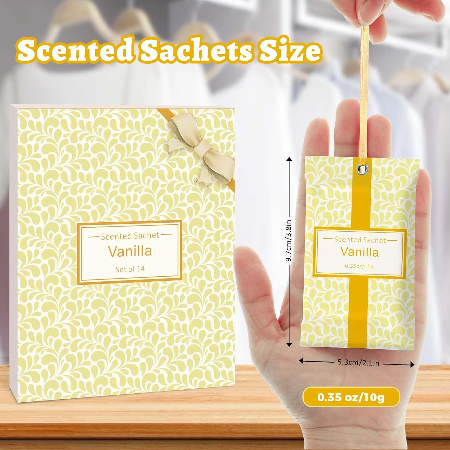 STRN Scented Sachets for Drawer and Closet, Vanilla Scented Long-Lasting Sachets, 14 Packs for Home Fragrance, Small Space Air Freshener for Wardrobes