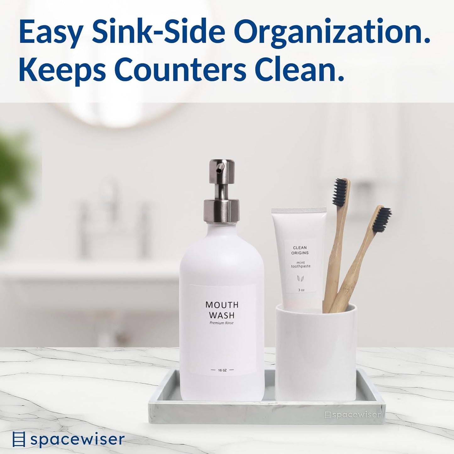 Spacewiser Countertop and Vanity Tray - Small 7.7” Silicone Tray for Soap Dispenser Bottles, Sponge Holder for Kitchen Sink Caddy Organizer, Bathroom Trays, Dish Soap Holder for Kitchen Counter, Keys