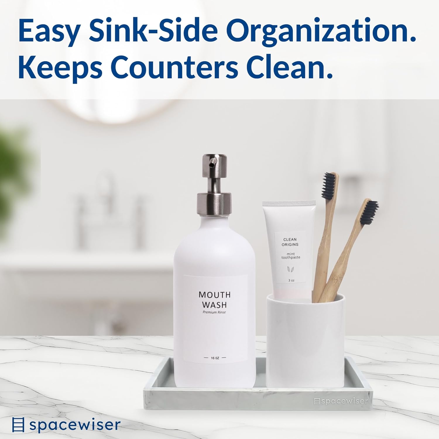 Spacewiser Countertop and Vanity Tray - Small 7.7” Silicone Tray for Soap Dispenser Bottles, Sponge Holder for Kitchen Sink Caddy Organizer, Bathroom Trays, Dish Soap Holder for Kitchen Counter, Keys