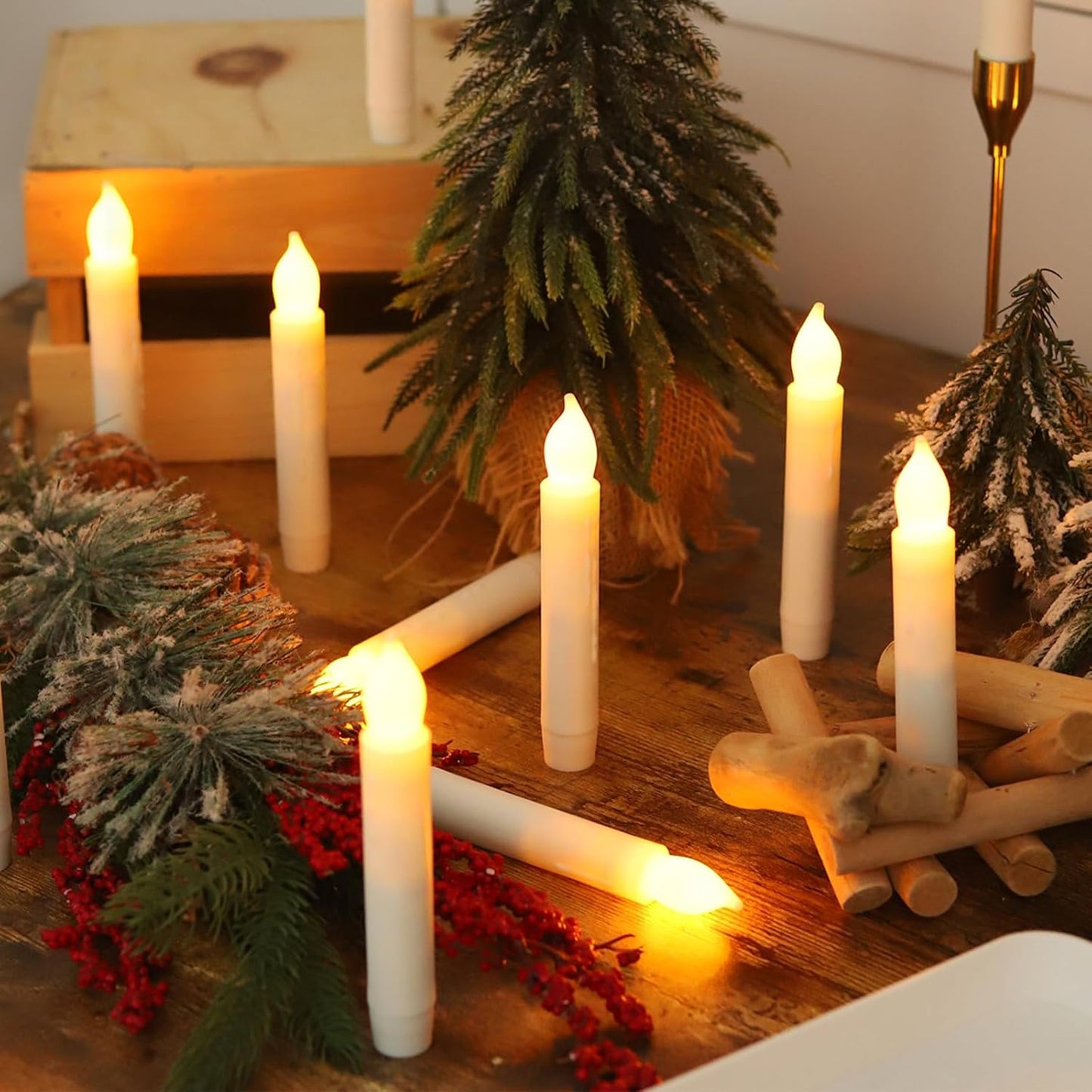 MUMCHASI 24 Packs Flameless Taper Candles Battery Operated Candlestickes Electric LED Candles Flickering Christmas Candlesticks Warm Yellow Light Party Home Decor H: 6 inches No Remote