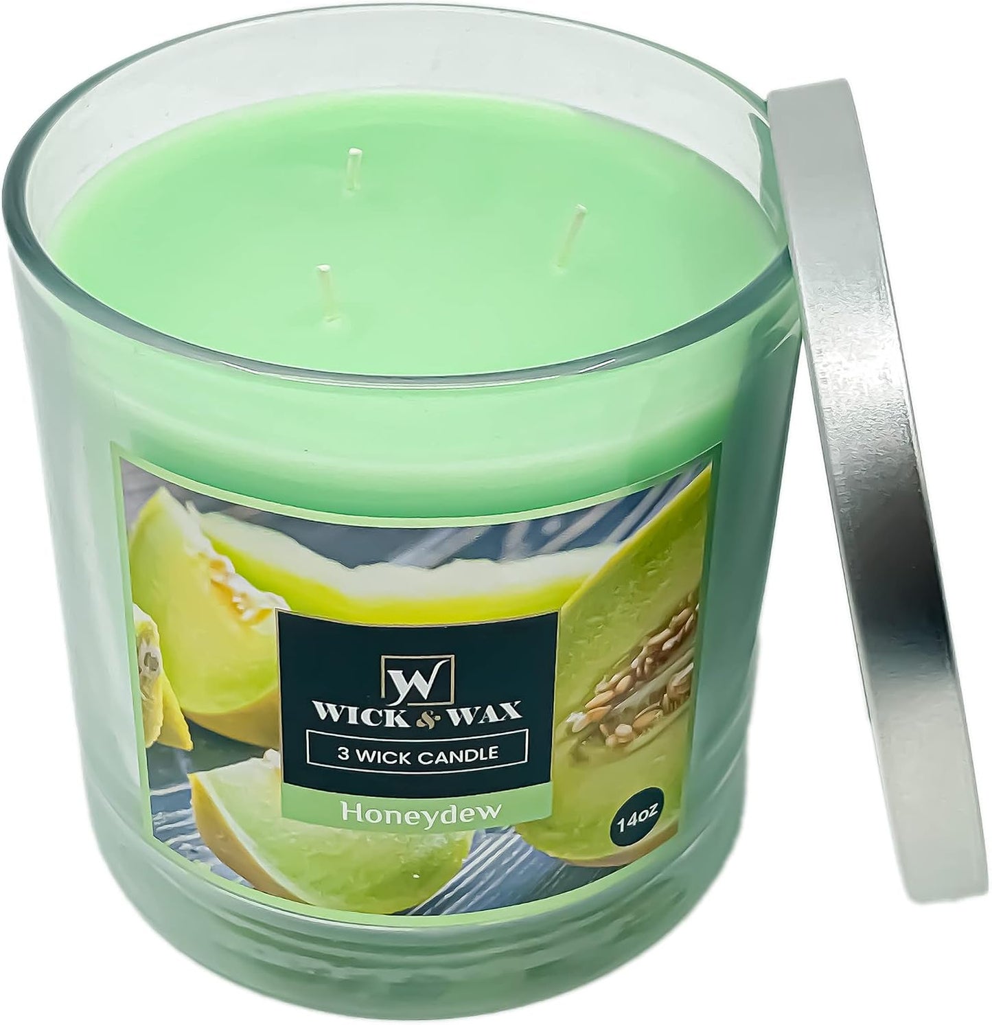 VeZee's 3 Wick 14 oz Honeydew Scented Jar Candles by Wick & Wax, Lift Your Spirits with The Refreshing, Pleasant Fragrance:1 Jar